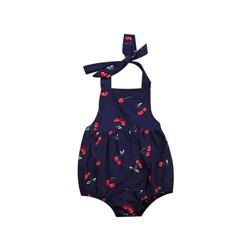 Citgeett Infant Baby Girl Bodysuit Cotton Dress Climb Clothes Cherry Clothes Jumpsuit 0-24M