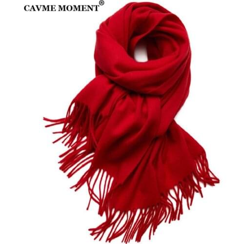 CAVME Pure Wool Scarf Unisex Christmas Gift Basic Long Sacrves with Tassels Fashion Warm 100% Wool Scarf 40*200cm 180g