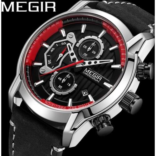 MEGIR Watch Men Waterproof Chronograph Military Army Male Clock Top Brand Luxury Leather Business Man Sport Wristwatch Gift 2104