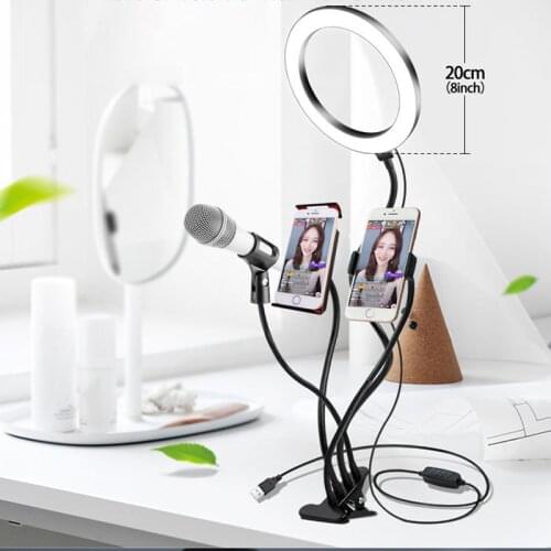 Phone Holder Stand Ring Light Long Arm Flexible microphone Stand 3 Modes Dimmable LED Fill Light for Tiktok Youtube live video
