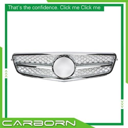 For-Mercedes-Benz C-class W204 C180 C200 C300 C350 2006-2013 SL Style with Emblem Silver/Chrome Front Racing Grille