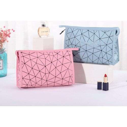 Ins Korean version of Lingge cosmetic bag PU cosmetic storage bag large-capacity travel wash storage clutch