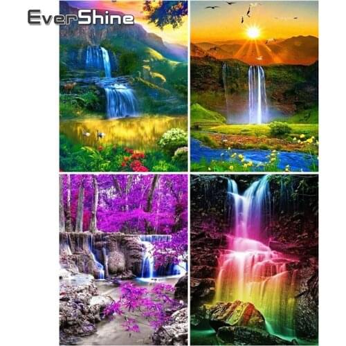 EverShine Diamond Embroidered Waterfall Picture Rhinestone Full Square 5D Diamond Painting Landscape Beaded Mosaic Home Decor