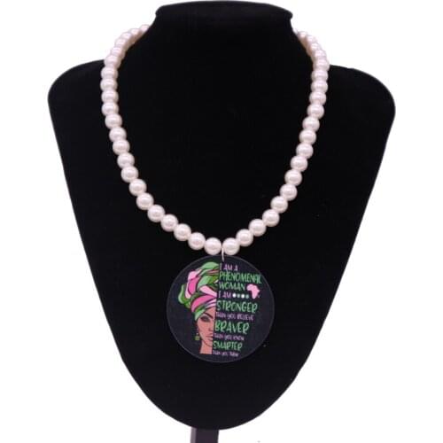 Custom European African Ethnic Jewelry Phenomenal Women Stronger Braver Smarter Painted Wooden Pearl Necklaces Fashion