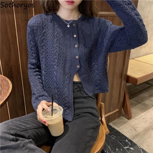 Irregular Cardigan Women Solid Hollow Out Hipster Ulzzang Designer Crop Top Teenagers Slender Knitwear Females Sweaters Popular