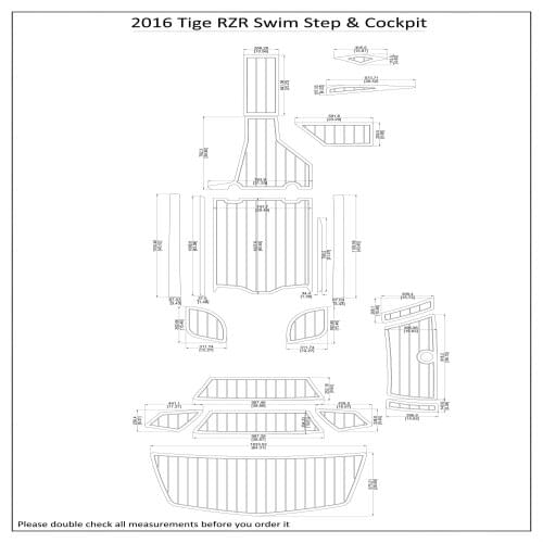 2016 Tige RZR Swim Step & Cockpit Pad Boat EVA Teak Decking 1/4" 6mm