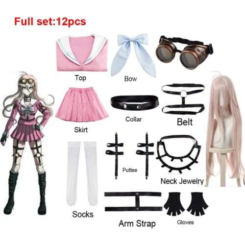 Danganronpa V3 Miu Iruma Cosplay Girls Dress Sailor Suit Full set Wigs Sets Free Belt Puttee Arm Strap Collar Socks Goggles