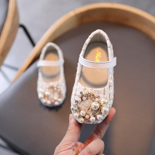 Girls' leather shoes 2021 spring autumn new childrens fashion soft-soled peasy shoes female baby princess pearl single shoes
