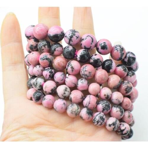 Beautiful Rhodochrositre round pink black AA 9-10mm bracelet 7.5inch FPPJ wholesale beads nature amazing