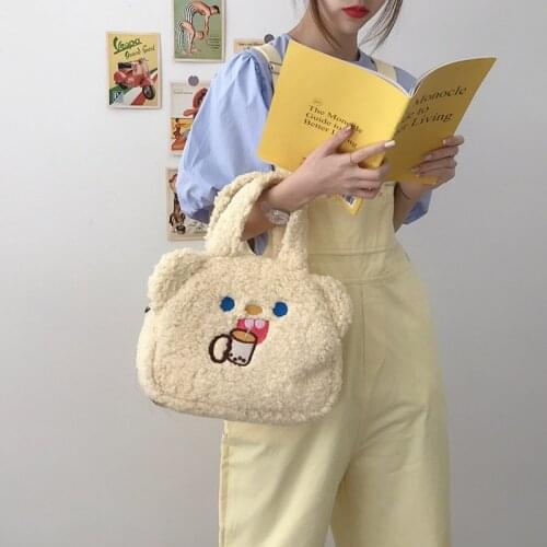 Soft Plush Bear Women Small Handbags Cute Girls Student Shoulder Bags Fashion Ladies Furry Clutch Purse Daily Casual Tote Bolsas