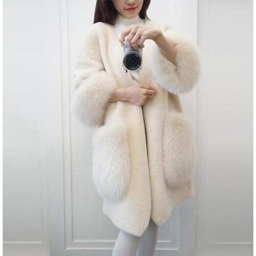 Winter new fur coat female lamb fur mink loose coat imitation fox fur sheep shearing coat mid-length
