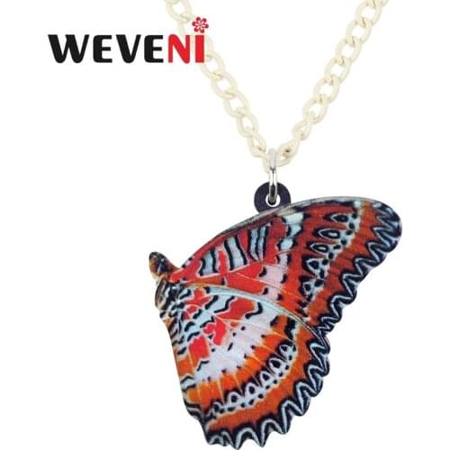 WEVENI Original Acrylic Spotted Red Butterfly Necklace Pendant Chain Trendy Insect Jewelry For Women Girls Tropic Wholesale