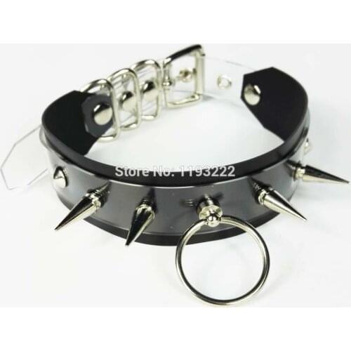 Punk Gothic Handmade Layer Clear Vinyl PVC Spike Collar Transparent Black Pink Choker Buckle Necklace