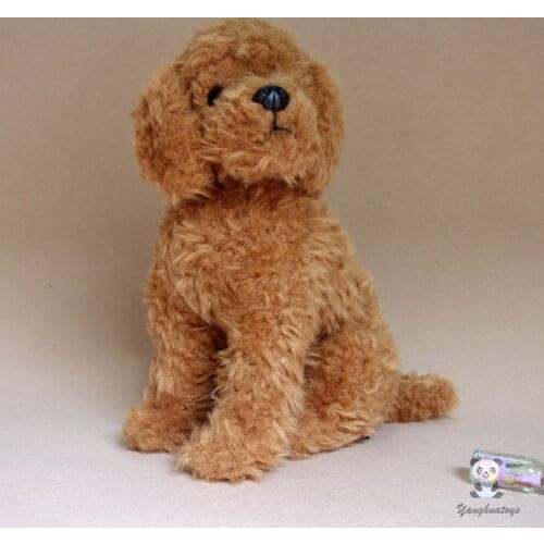 Real Life Teddy Pet Dog Puppy Plush Toys Animal Doll Extrusion Sound Brown Sitting