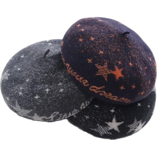 Wool beret autumn and winter Japanese British retro hat jacquard galaxy fashion hat Korean ladies beret trend