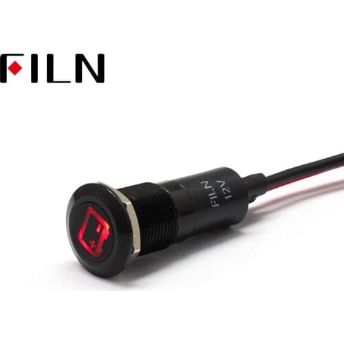 FILN 12mm Car dashboard battery symbol led red yellow white blue green 12v led indicator light with 20cm cable
