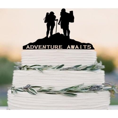 Wedding cake topper, broom and groom ,Adventure Awaits Cake Topper,acrylic wedding party decoration