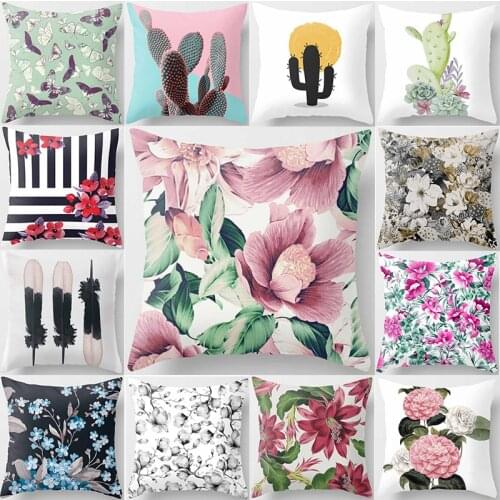 Tropical beauty flowers cactus camellia pattern pillow cases short plush high quality square thick throw pillow cushion covers
