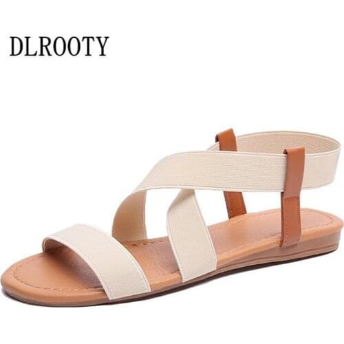 Women Sandals Flats Shoes Summer Fashion Elastic Band Slip On Platform Breathable Rome Style Non-slip Slides Casual Female