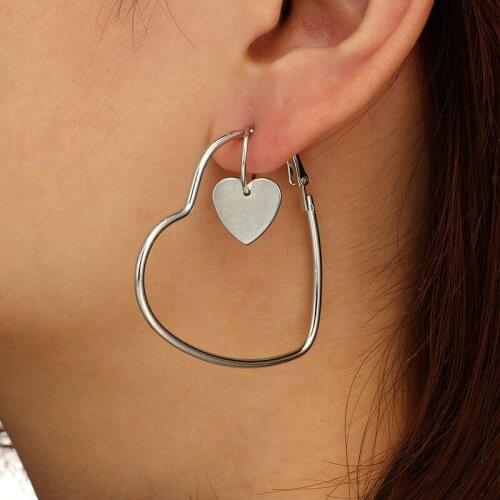 2Pairs Double Heart Hoop Earrings for Women Geometric Hanging Earrings Female Fashion Modern Jewelry Oorbellen Accessories