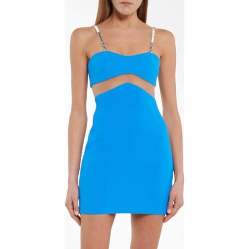 2021 high quality womens sexy metal sling waist hollow lace mesh elastic tie dress celebrity Ken bean fashion party mini dress