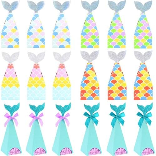 10Pcs Mermaid Tail Candy Box Colorful Girl Mermaid Sea Theme Birthday Party Gift Box For Baby Shower Wedding Gifts Packing Decor