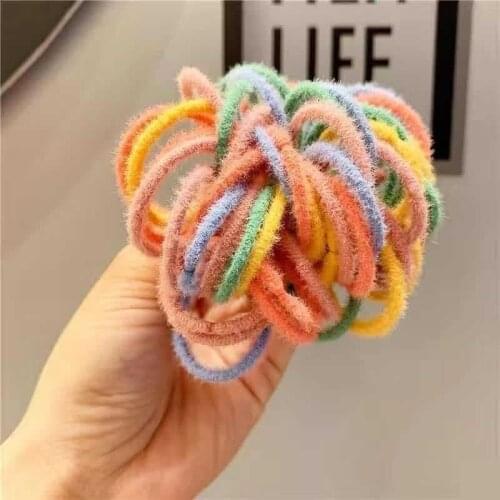 100Pcs/Lot Korean Hair Accessories Elastic Hair Bands Simple Scrunchy Pet Mini Plush Loop Headdress Kawaii Head Rope for Girls