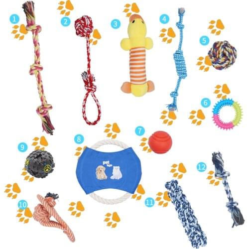 12 Pcs Large Dog Toy Bulk Set Bundle Treat Chew Rope Bite Resistant Teeth Clean Interactive Training Pet Toys Ball for Dogs