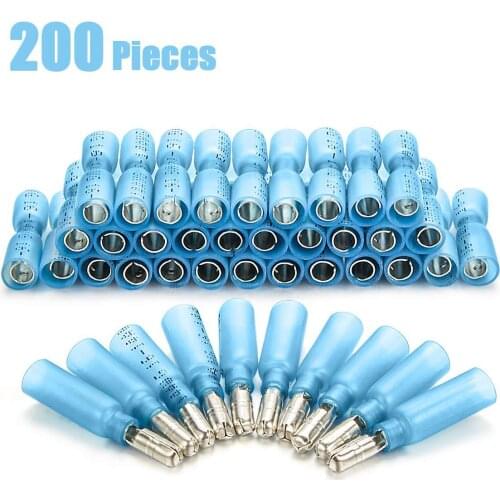 200PCS Insulated Heat Shrink Wire Crimp Connectors Male&Female Crimp Bullet Terminals Electrical Wire Splice terminals 14-16AWG