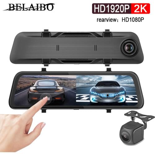 2K Car Dvr Mirror Camera 12 in Touch Screen Full HD 1920P Stream Media Dash 2 Lens Video Recorder 1080P Rear Camera