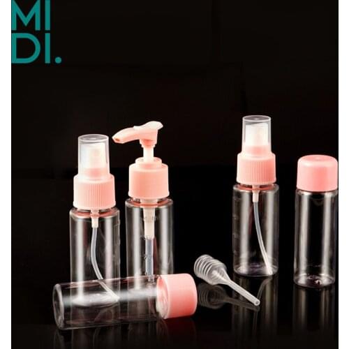7 Pcs Pink/Blue Travel Mini Makeup Bottling Set Face Lotion Water Lotion Perfume Transparent Empty Refillable Container Bottles