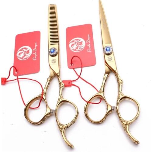 9002# 5.5" 16cm 440C Purple Dragon Gold Haircut Scissors Cutting Shears Thinning Scissors Professional Hair Scissors Plum Handle