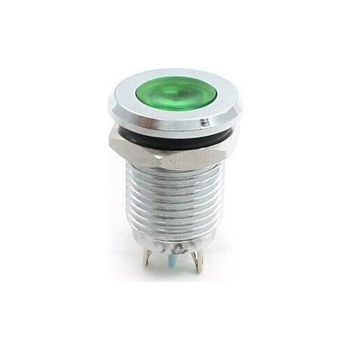 DC 24V 12mm Thread Mounted Metal Green Indicator Light Signal Lamp