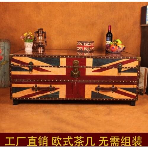 European-style retro leather big box coffee table display props club model room villa hotel coffee table living room coffee tabl