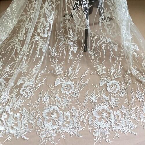 GLace 1Y/lot New style embroidery lace fabric cloth big flower branch sequins wedding dress DIY accessories TX1516