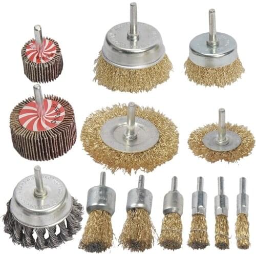 HLZS-13Pcs Steel Twist Knot Wire Wheel Brush Set for Drill Crimped Cup with 1/4-Inch Shank for Rust Removal