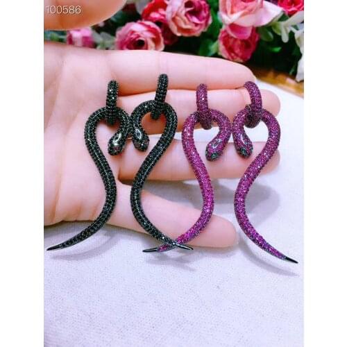 Jankelly Personality Multicolor Snake Shape Full Micro Cubic Zirconia Pave Dangle Drop For Women Girls