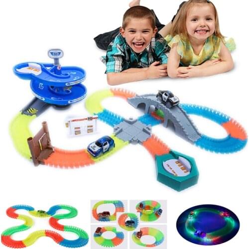 KACUU Glowing Race Track DIY Universal Accessories Ramp Turn Road Bridge Crossroads Toys For Children