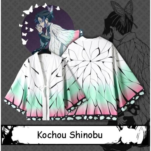 Anime Comic Demon Slayer Kimetsu no Yaiba Cosplay Top Shirt Kochou Shinobu Short Sleeve Kimono Coat Women Costume Shirts Outfits
