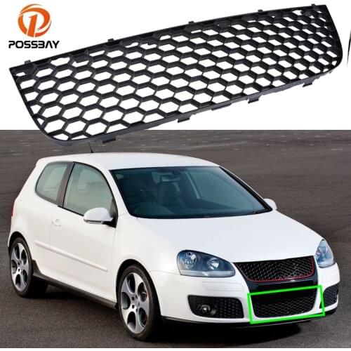 POSSBAY Car Fog Lights Front Bumper Center Blcak Racing Grills Fit for VW Jetta/Bora/Golf Mk5 GTI 2004-2010 Auto Exterior Parts