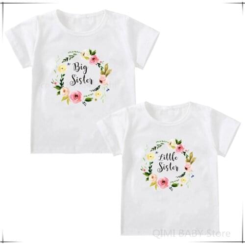 Little Sister Big Sister Tshirt Summer Cute Children Funny T Shirt Baby Girls Harajuku White T-shirt Kids Graphic Clothes