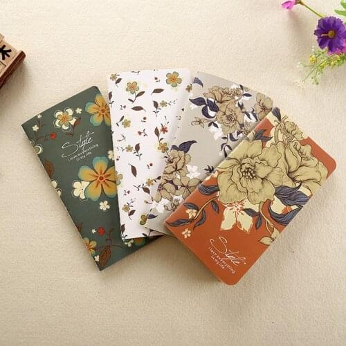 Vintage Flower Design Mini Notebook Diary Memos 48K Soft Copybook Paper Note Book for School Office Gift Promotion Stationery