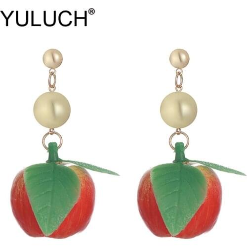 YULUCH Trendy Fruit Orange Long Stud Earrings For Women Party Ethnic African Summer Beach Plastic Strawberry Apple Big Earrings