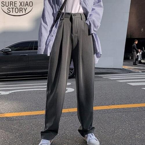 Fashion Straight Casual High Waist Pants Women 2021 Chic Loose Solid Slim Full Length Casual OL Wide Leg Pants Plus Size 9756
