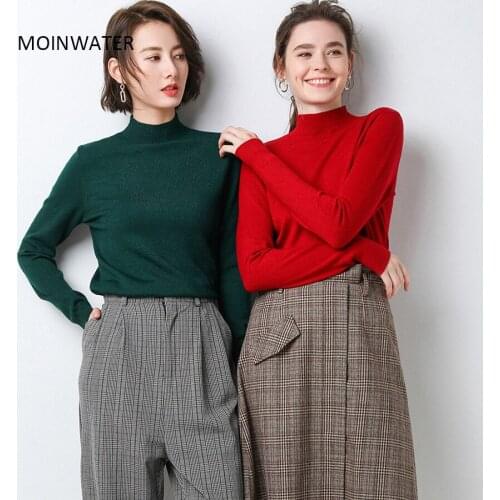 MOINWATER Women New Slim Sweaters Lady Knitted Mock Neck Pullover Tops Female Fashion Solid Sweater Base Clothes MS2005