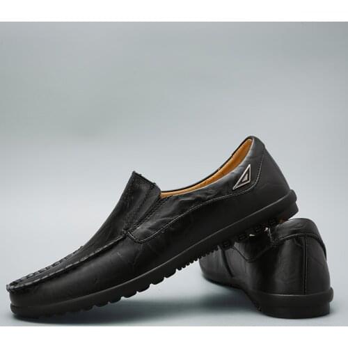 Mens Split Leather Casual Shoes Comfortable Loafers Slip on Flats Shoes Breathable Plus Size Formal Dress Shoes Moccasin