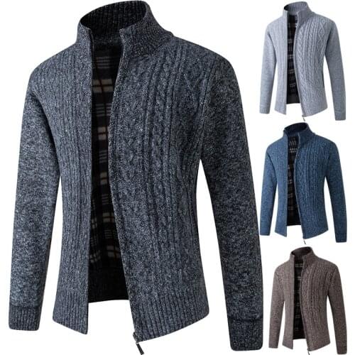 Men Sweater Cardigan Zipper 2020 New Arrival Winter Thick Middle-Aged Male Knitted Coat Young Hot Sale Brown Blue Gray Red M20