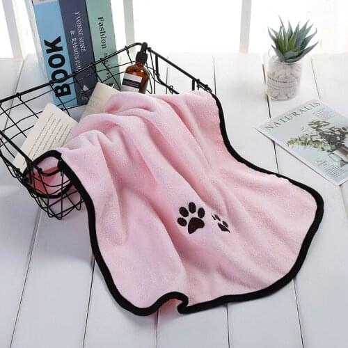 Soft Cartoon Pet Dog Cat Superfine Fiber Towel Fast Dry Super Absorbent Hair Towels Super Large Cute Supplies Blue Pink 1pc