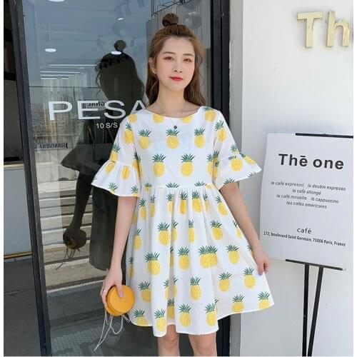 NEEDBO Summer Dress Bohemian Print Floral Fruit Dress Women Casual Elegant Petal Sleeve A-line Lady Loose Beach Mini Dresses