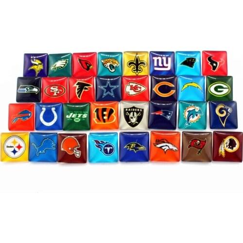 Newest Mixs 20pcs/lot football team glass square buckle is suitable for 18mm/20mm DIY clasp bracelet buttons can be replaced by